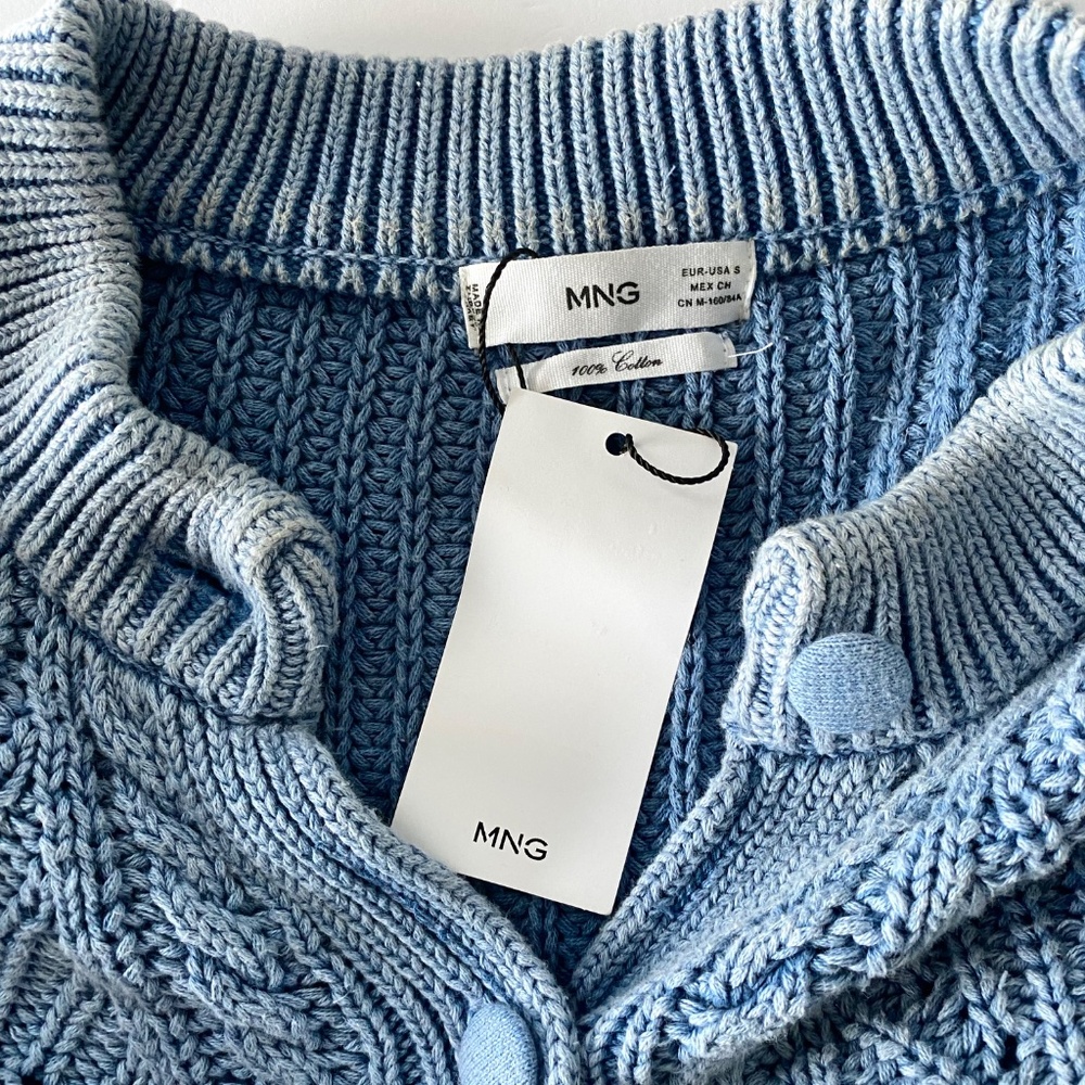 Mango Light Blue Cable Knit Button-Front Cardigan Sweater - Picture 9 of 10
